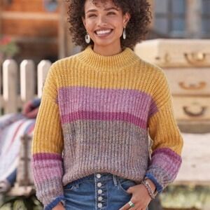 Sundance Eldora Colorblock Wool Sweater Womens L Boho Western Oversized Preppy